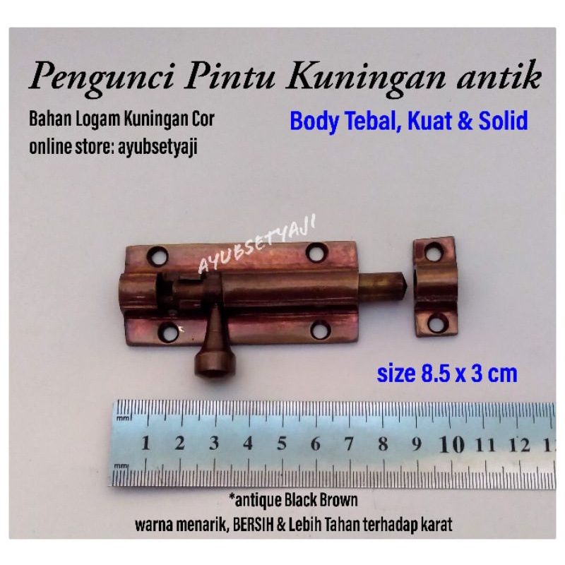 Grendel Pintu Panjang 8.5cm Kuningan TEBAL KUAT Solid Pengunci Pengaman jendela rumah antik kunci pe
