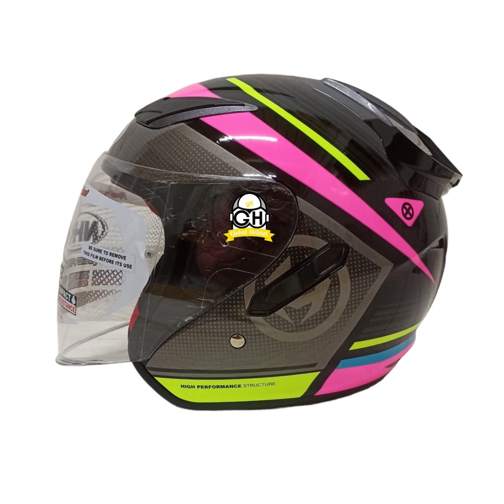 HELM NHK R1 ECTO NHK R-1 BLACK PINK GLOSSY DOUBLE VISOR ORIGINAL NHK