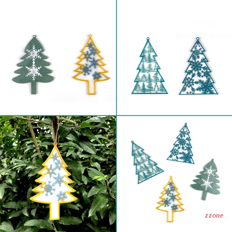 Cetakan Liontin Gantungan Kunci Bentuk Pohon Natal Snowflake Bahan Resin Silikon