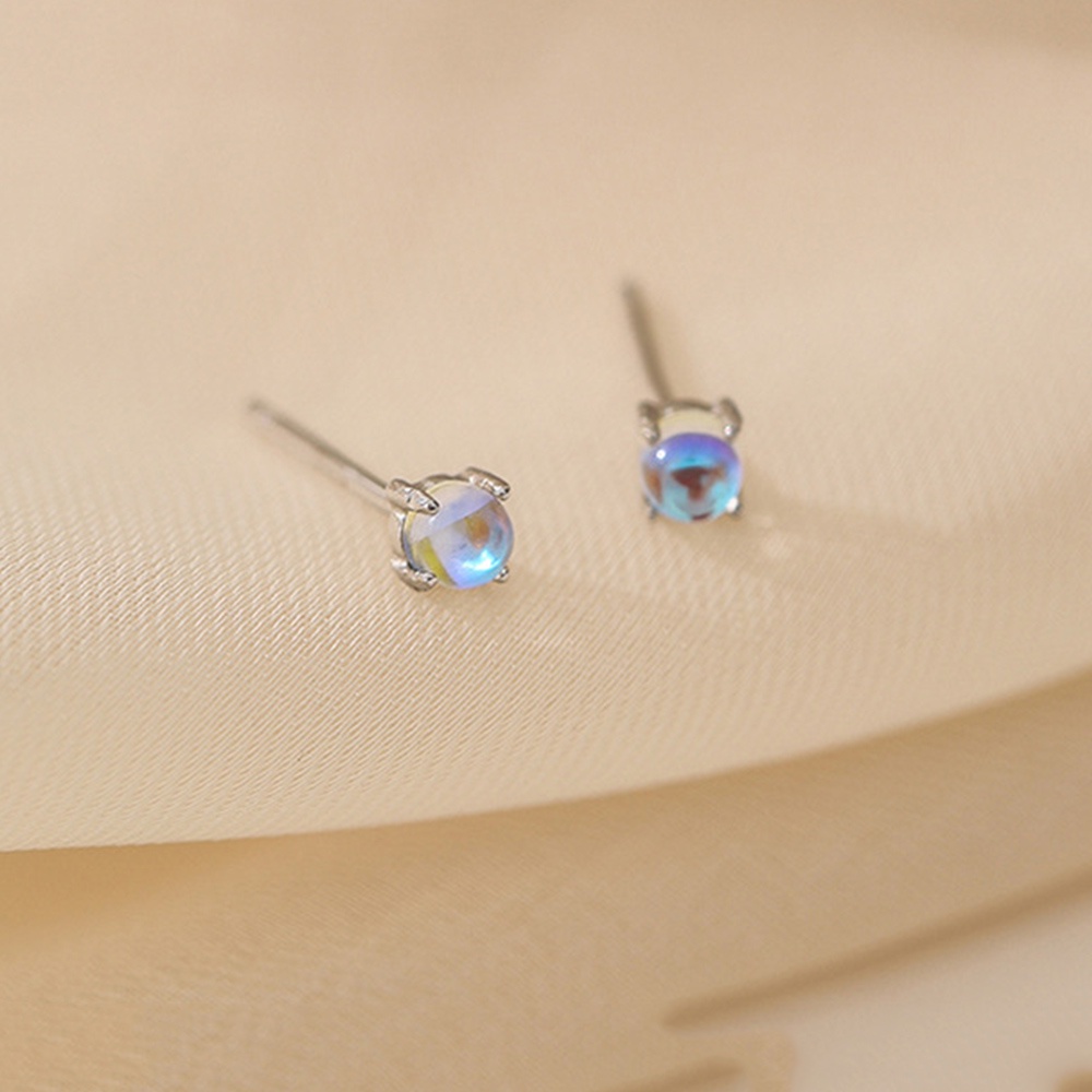 Anting Stud Mini Bentuk Bulat Geometris Moonstone Untuk Wanita