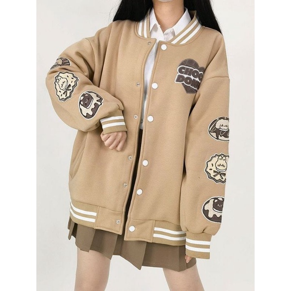 milky choco jacket varsity cewek/baseball jacket wanita/jacket baseball mocca/mocca jacket/jacket va