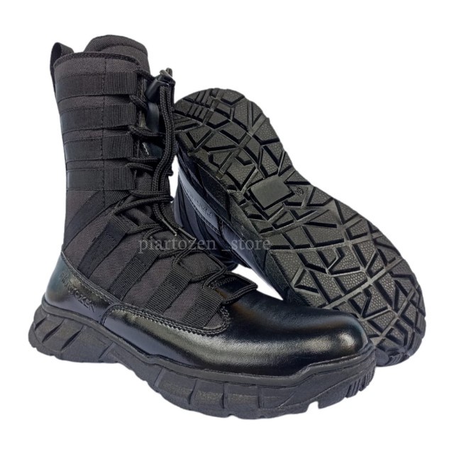 Sepatu PDL Pria Webbing Ninja dengan Tali Sleting untuk Dinas TNI/POLRI, Keamanan Satpam, Hitam Doff, Terbuat dari Kulit Sintetis yang Berkualitas.