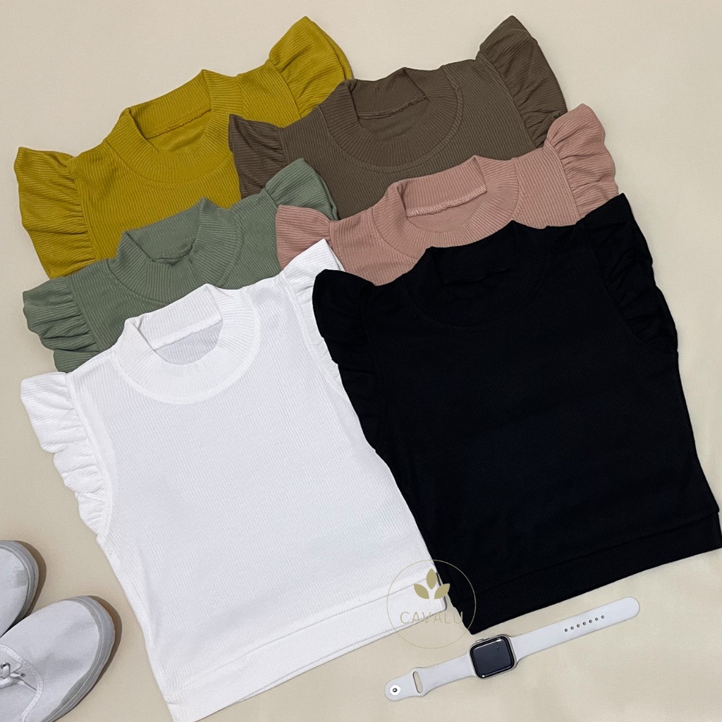 CAVALU Kaos Wanita Crop Top Korea Lengan Remple Korean Crop Tee Casual T-Shirt Baju Atasan Wanita 204