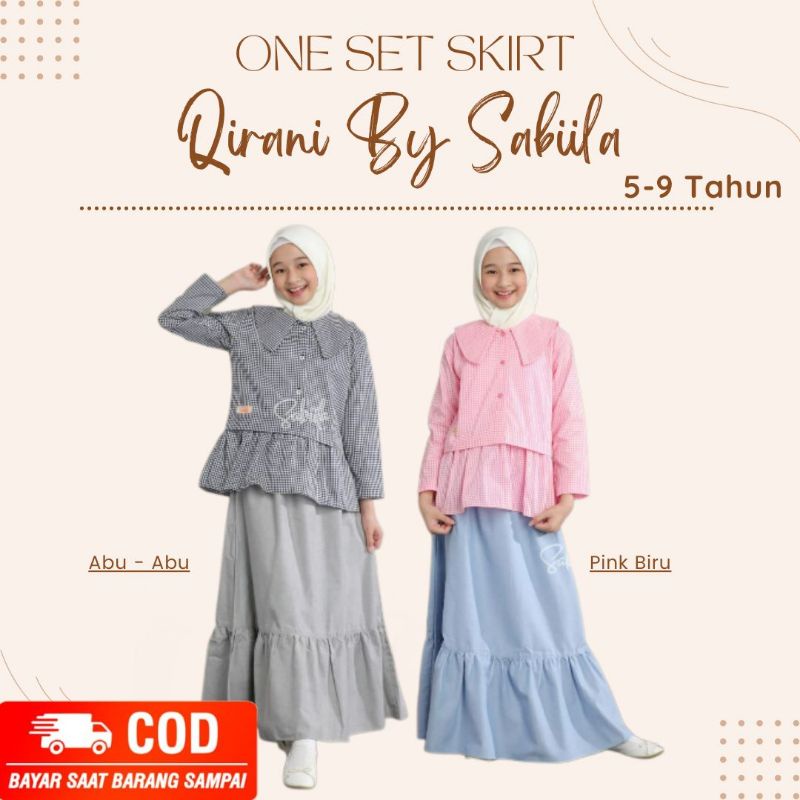 SABIILA ONE SET SKIRT SETELAN ROK MUSLIM TUNIK LENGAN PANJANG MOTIF KOTAK BAHAN KATUN YANDED DAN ROK