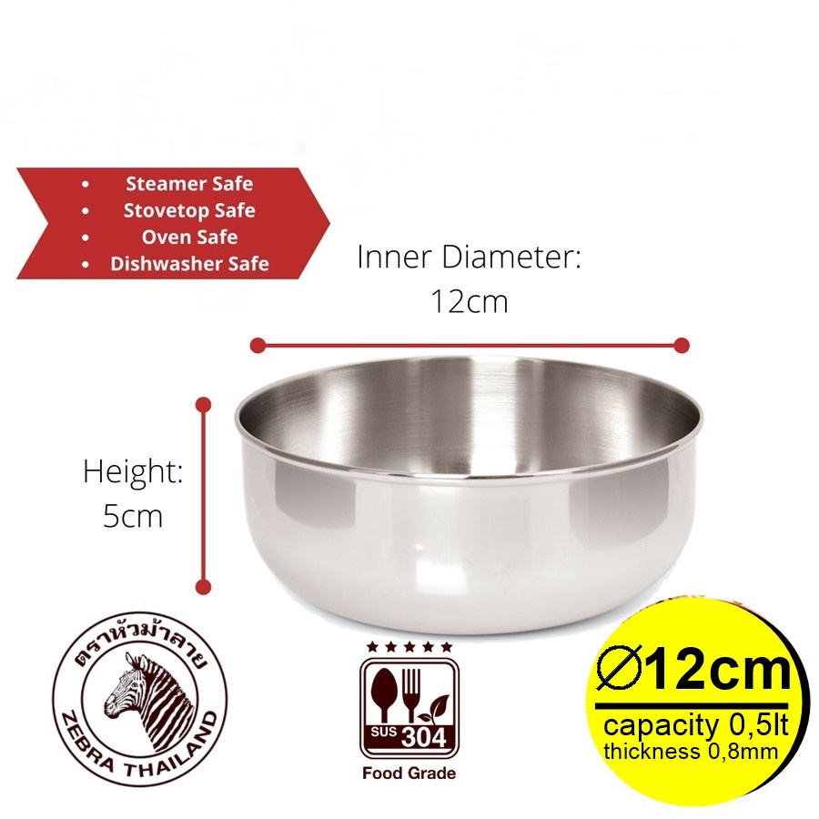 ZEBRA WATER BOWL 12 CM 111012- MANGKOK KOBOKAN - MANGKOK STAINLESS