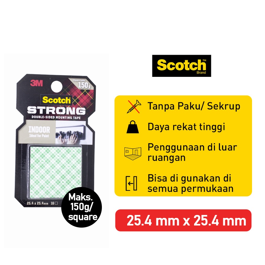 

Pusapu 3M SCOTCH STRONG Perekat Double Indoor Mounting Tape 25.4MM x25.4MM