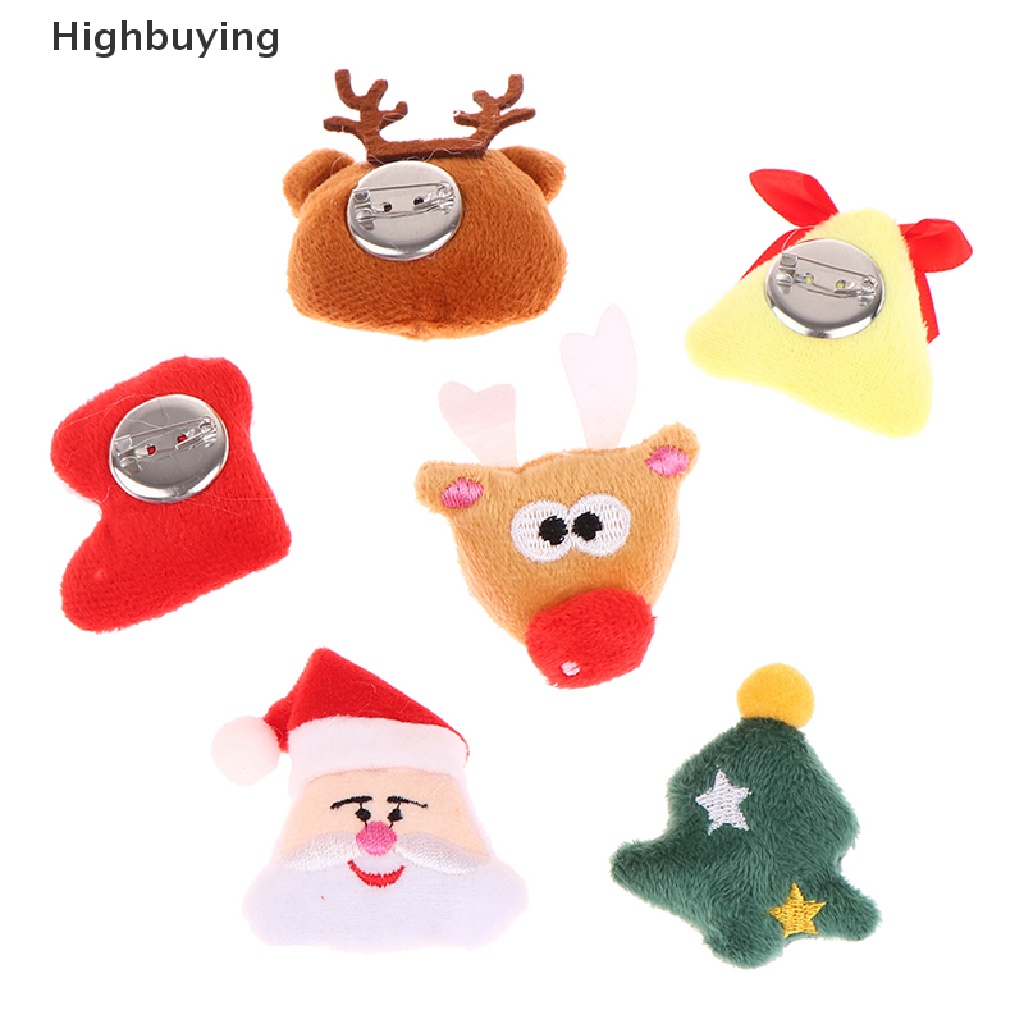 Hbid 5Pcs / Set Bros / Pin Motif Boneka Santa Claus / Lonceng Natal Bahan Plush Untuk Aksesoris Wanita Glory