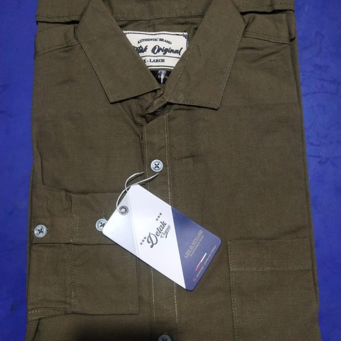 KEMEJA PRIA Kemeja Flanel Polos Pria Lengan Panjang Kualitas Premium Tebal Halus - Hijau Army, M TER