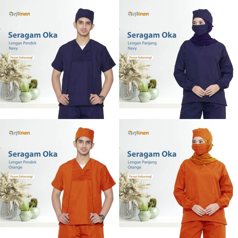 Baju Seragam OKA Perawat Suster Petugas Klinik Bidan Rumah Sakit Scrub Medis OK Lengan Pendek Panjang Unisex RJLINEN