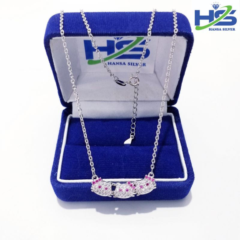 Kalung Perak Anak Asli Silver 925 Lapis Emas Putih Model Koye Rantai Nori Ukir Liontin Hello kitty - Perak Asli 925 Anti Karat