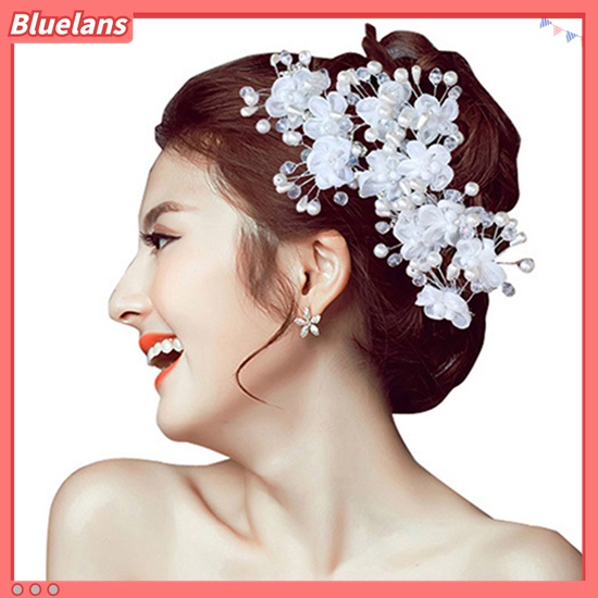 Bluelans 1Pc Jepit Rambut Desain Bunga Aksen Mutiara Imitasi Warna Putih Untuk Pernikahan