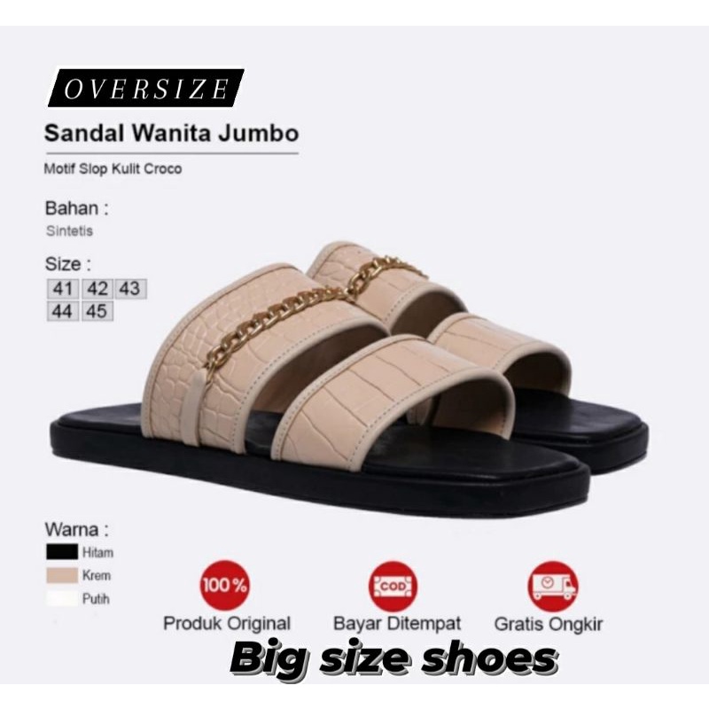 Sandal CROCODILE Black Wanita Oversize 41.45 Sendal Teplek Terbaru Cantik Sendal Koreaan JUMBO