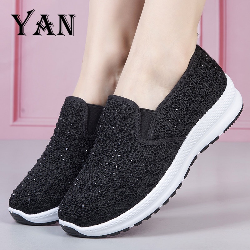 YAN Sepatu Santai Wanita Sepatu Slip On Wanita Sepatu Olahraga Kasual Rajut Terbaru