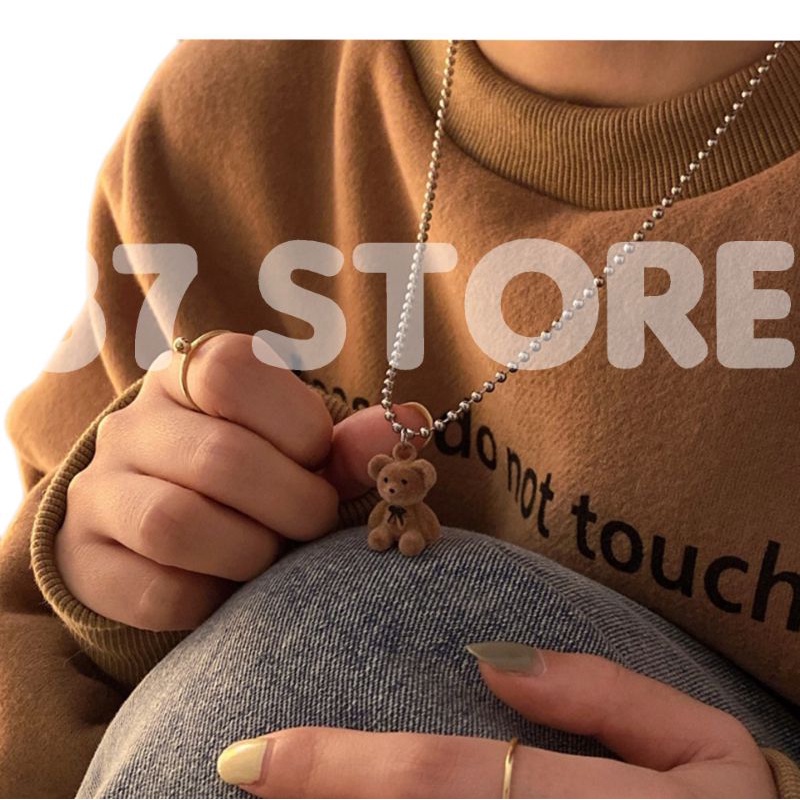 Kalung Korea Liontin Coklat Teddy Bear Fashion Wanita