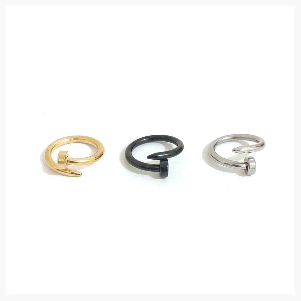 Cincin couple Hitam Titanium Model Paku Stainless steel anti karat selamanya Fashion Ring Gaul Metal