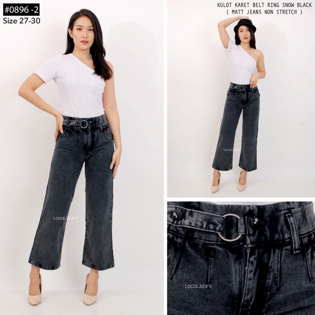 LOCALJEANS - CELANA JEANS KULOT KARET BELT RING (GRATIS BELT) - CELANA KULOT WANITA - Bahan Jeans No