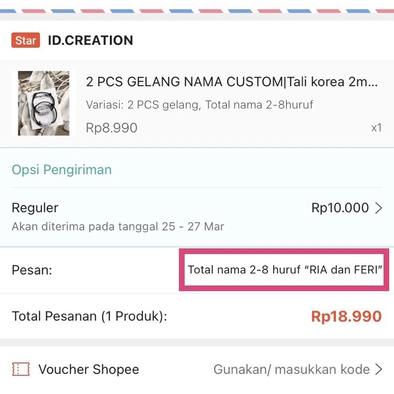 Gelang Nama Custom Pasangan Tali Korea 2mm Hitam (Gelang Dadu Inisial A-Z Putih