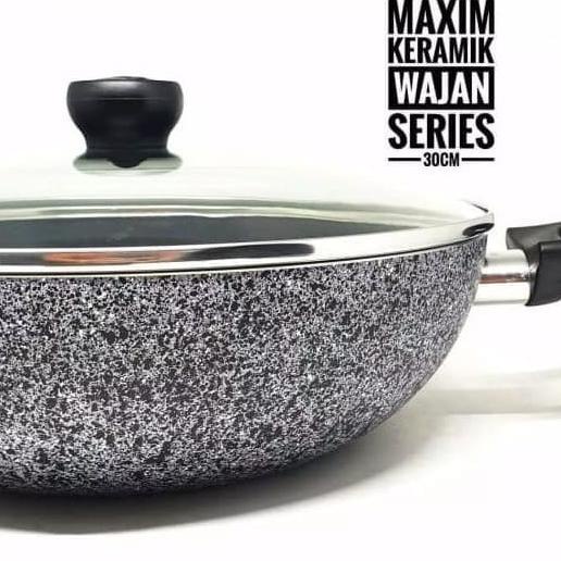 TERMURAH Wajan Wok Pan Anti Lengket Marble Ceramic Wok MAXIM NEOSTONE 30 cm Lid /PERALATAN MASAK SET