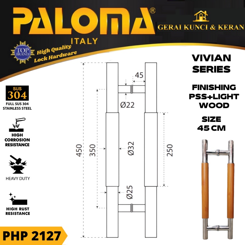 PALOMA PHP 2127 TARIKAN GAGANG PINTU 45 CM VIVIAN PSS + LIGHT WOOD