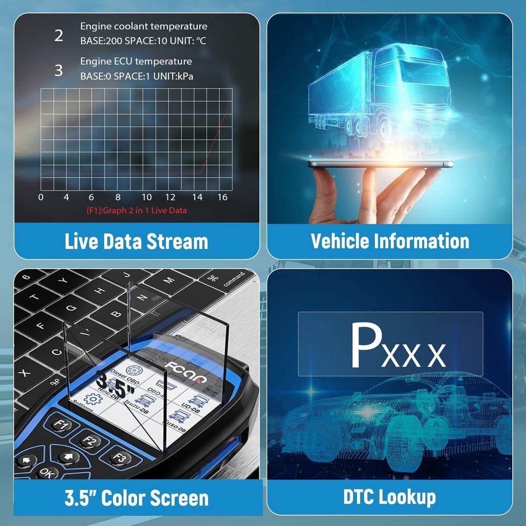 FCAR F506 Pro 12V &amp; 24V 2in1 Heavy Duty Truck Scanner Diesel Truck Scanner OBD2 Scanner Car Diagnostic Tool Full System Diagnostics With DPF Regeneration And Oil Reset