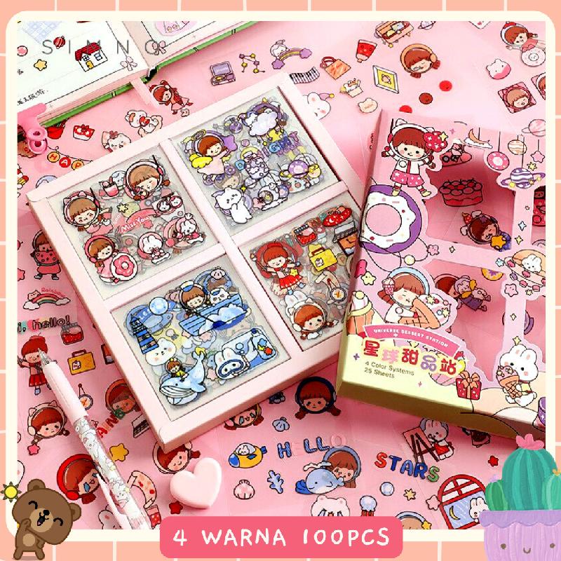 Stiker BOX 2D Tempel Lucu 4 Warna Isi 100 Lembar Anti Air Cute Aesthetic Sticker Design DIY