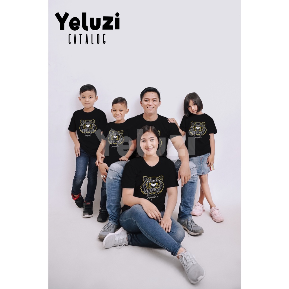 Kaos Couple Keluarga Sarimbit Katun Combed 24s - Tiger Head Hitam - YELUZI