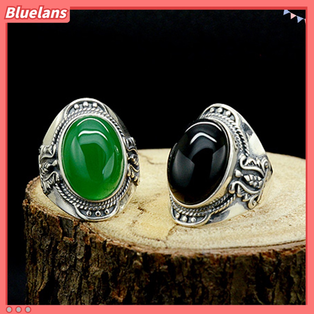 Bluelans Men Vintage Artificial Gem Carving Band Finger Ring Jewelry Party Banquet Gift