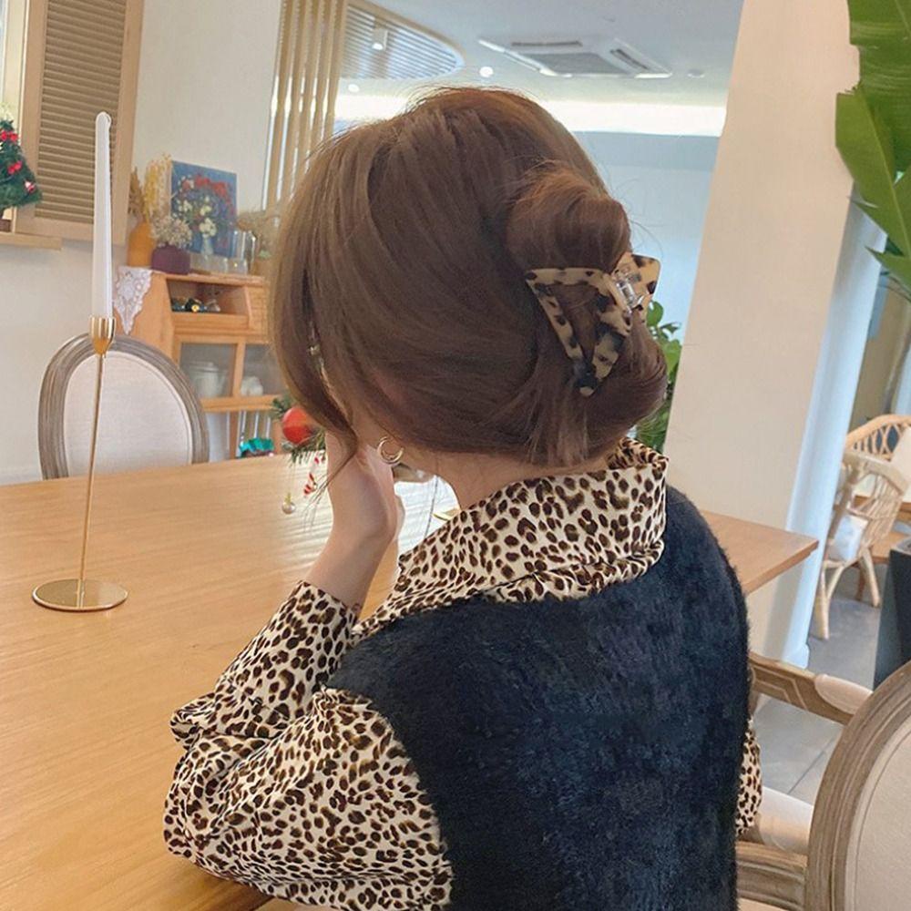 Agustina Segitiga Berongga Rambut Cakar Manis Indah Harian Asam Asetat Pola Leopard Desain Fashion Gaya Korea Klip Rambut