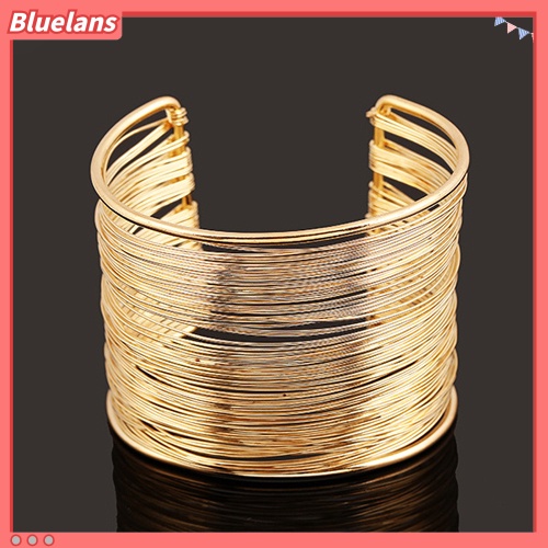 Bluelans Fashion Women Multilayer Metal Wires Strings Open Bangle Wide Cuff Bracelet