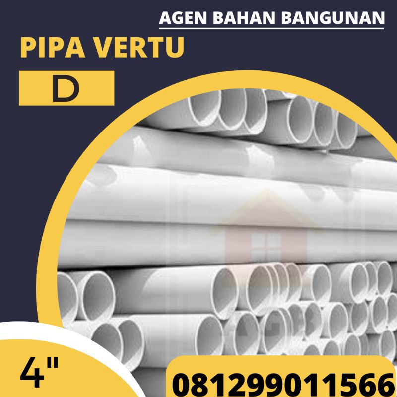 Pipa PVC 4" Inch Vertu D (Harga Grosir / Harga Termurah) 3,9 Meter
