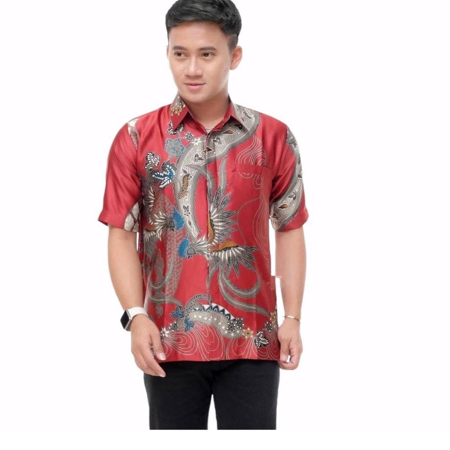 Terlaris Baju Batik Pria Lengan Pendek Semi Sutera Hem L Laki Sutra Ukuran Regular Asli Pekalongan B