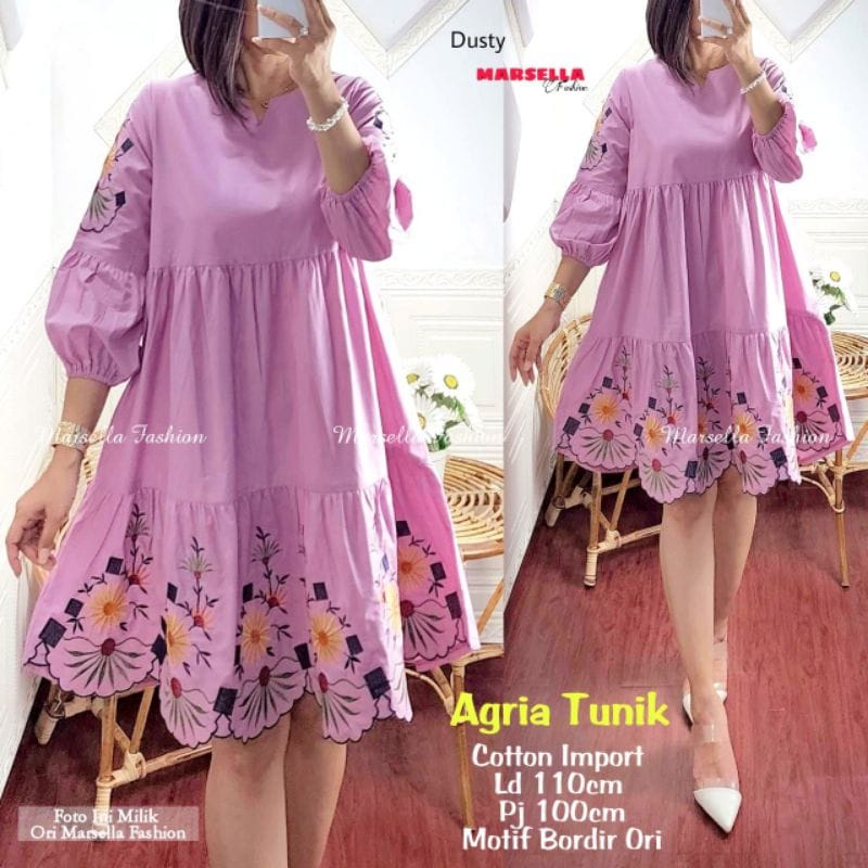 Agria Tunik Baju Atasan Wanita Kekinian Aksen Bordir Tunik Jumbo Pakaian Wanita Terbaru Bahan Syakila Fashion Muslim