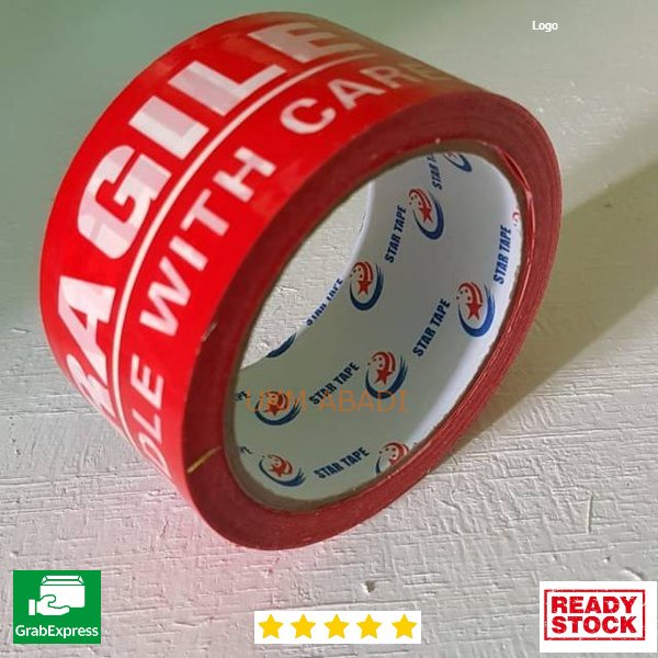 Lakban Merah Tanda Peringatan Fragile  Barang Pecah Belah 2Inch 48x50