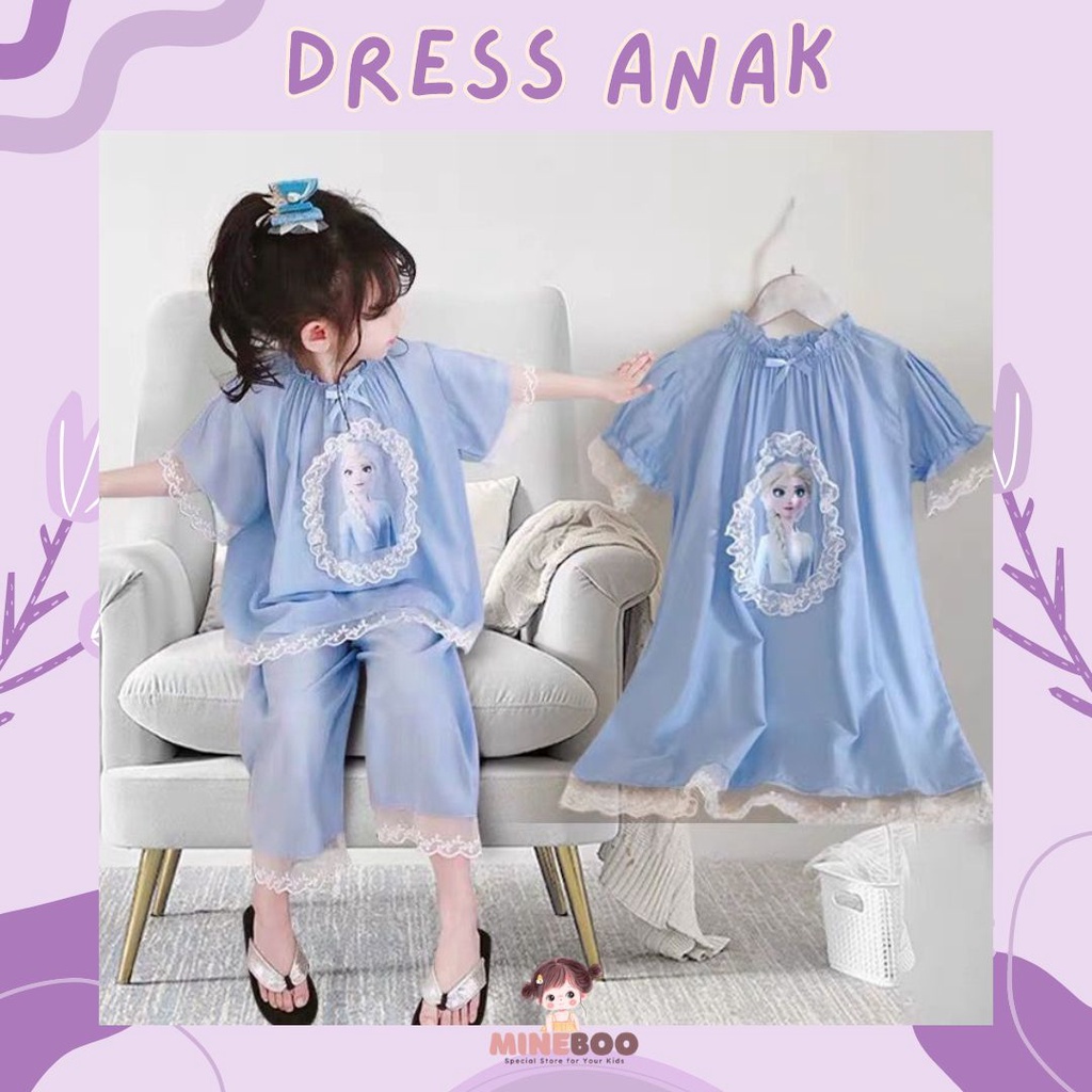 mineboo BLUE ICE EBV Baju Anak Perempuan Dress Setelan Renda Import Berkualitas