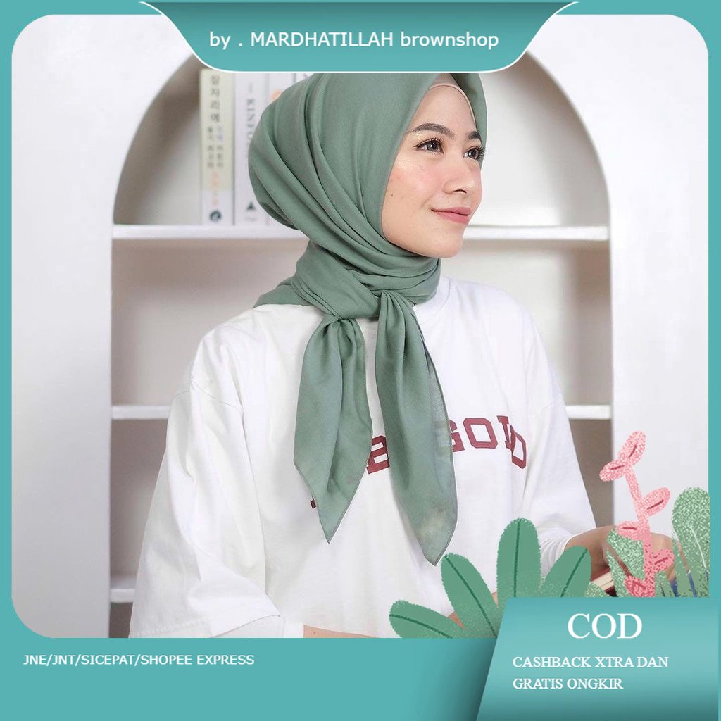 kerudung jilbab segi empat BELLA SQUARE polos bahan double hycon ( pollycotton ) premium jahit tepi 