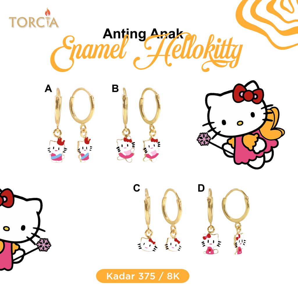 Anting Anak Emas Asli Enamel Hello Kitty Kadar 375 Torcia