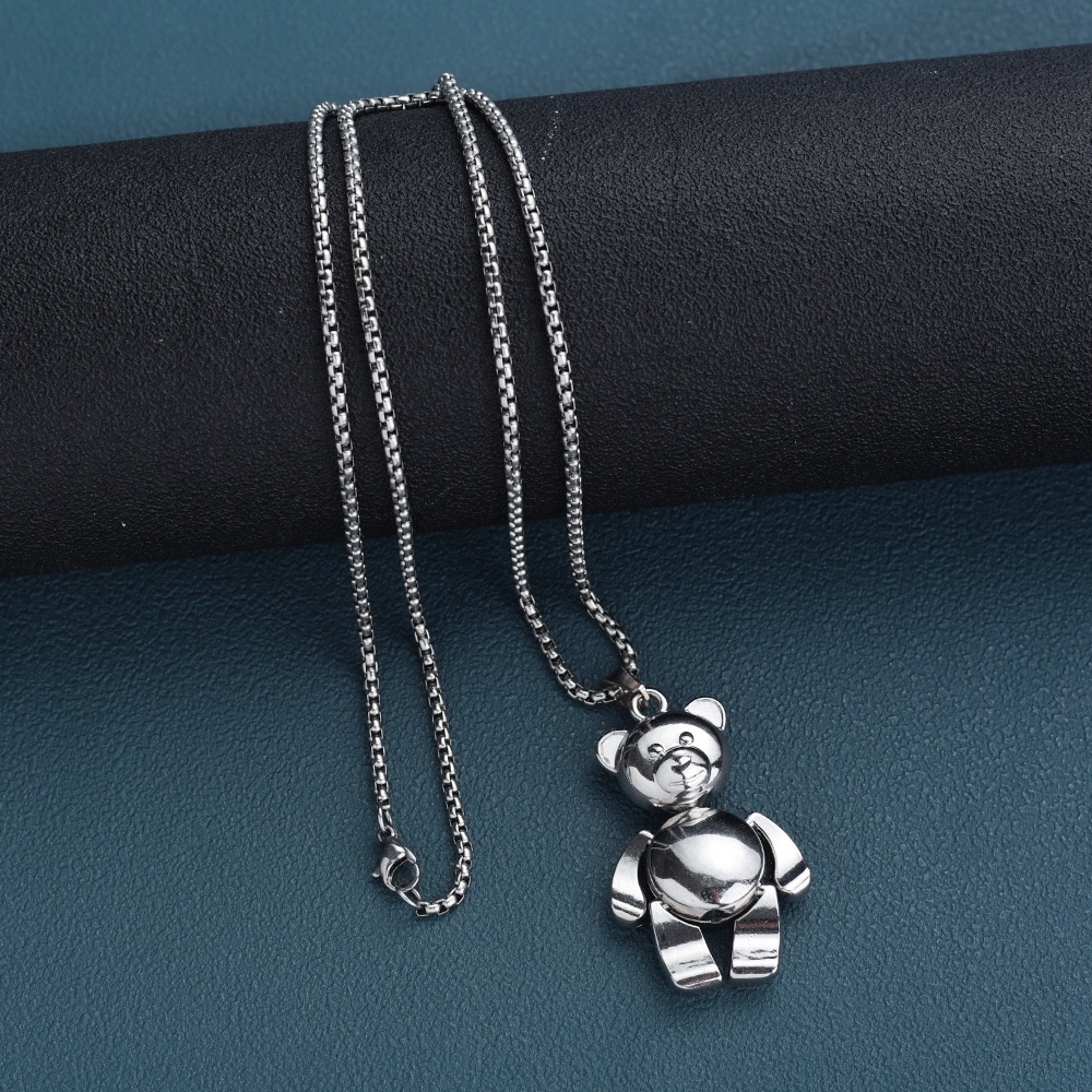 Kalung Liontin Robot Beruang Bahan Stainless Steel Warna Silver Glossy Gaya Hip Hop Untuk Pria Dan Wanita