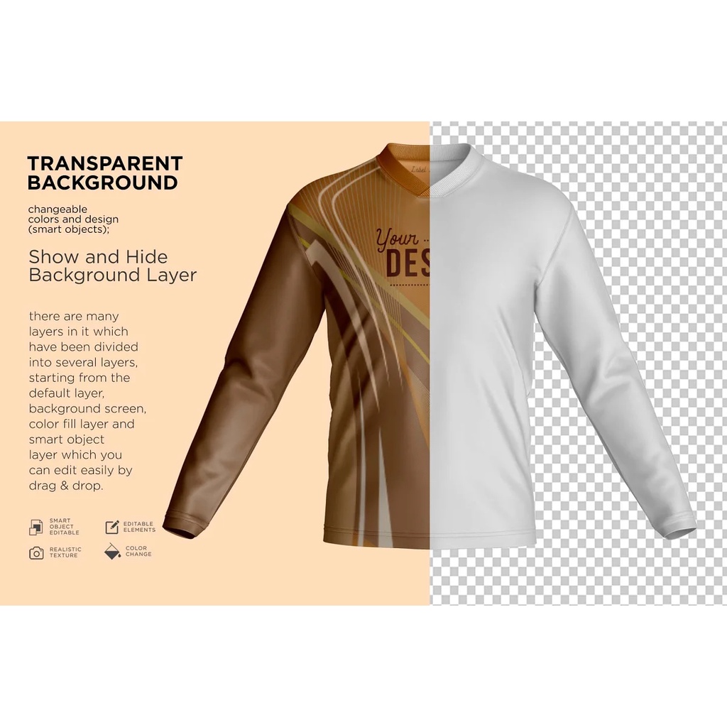 T-Shirt V Neck Long Sleeve Mockup