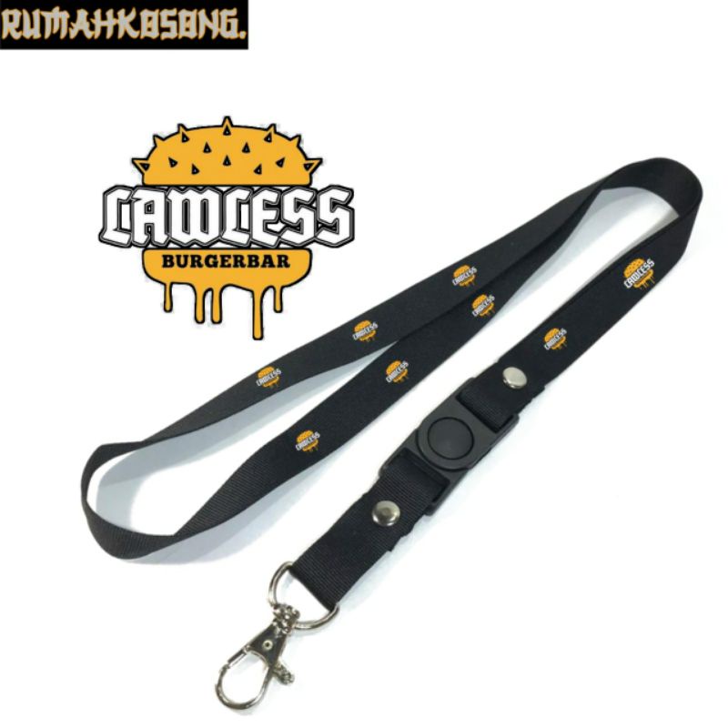 lanyard LAWLESS / tali lanyard burgerbar gantungan leher name tag id card / pods / brand lokal