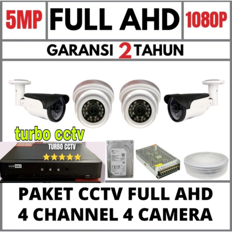 PAKET CCTV 4 CHANNEL 4 CAMERA FULL AHD 5MP IR SONY 1080P