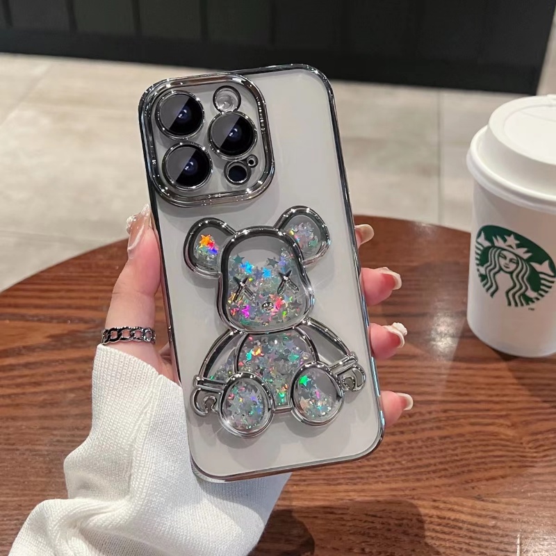 IPHONE Kualitas Tinggi Plating Pasir Hisap Violent Bear Phone Case Iphone14 13 12 11 14 Pro max Lembut Transparan shockproof Dengan Lensa film Untuk Mencegah Jatuh Casing