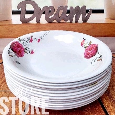 PROMO 12.PCS PIRING MAKAN CEKUNG MOTIF ROSE MELAMINE