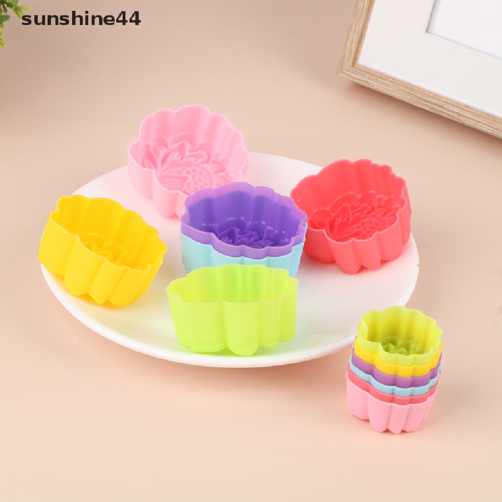 Sunshine 5Pcs Cetakan Kue Muffin Bentuk Bunga Lotus Bahan Silikon 3 / 5cm