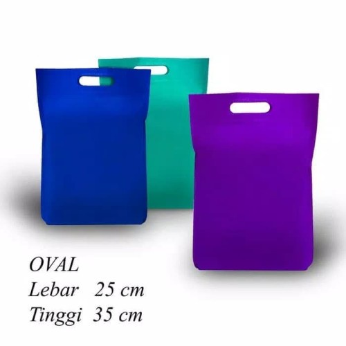Tas Spunbond 75gsm model Plong/Oval uk25x35 cm / d cut /  spunbond / Plong / kain / press / kantong / Totebag / goodie / souvenir