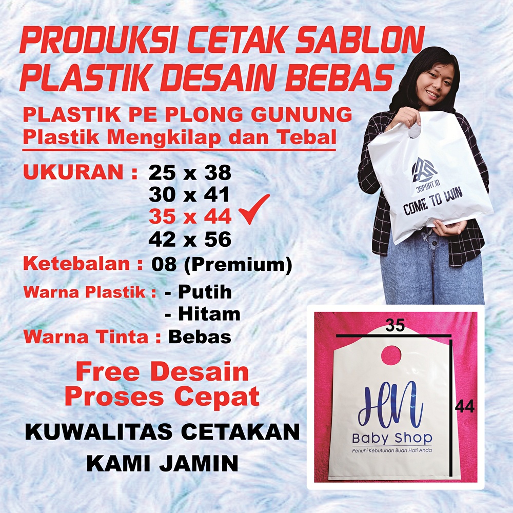 Sablon Plastik Plong Gunung PE Tebal Mengkilap Cepat Cetak Tas Olshop Butik Ukuran Besar 35 x 44 Lab