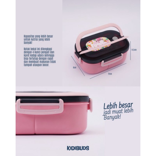 Lunchset / Lunchbox Kidibuds LB007-Biru, LB008-Soft Pink