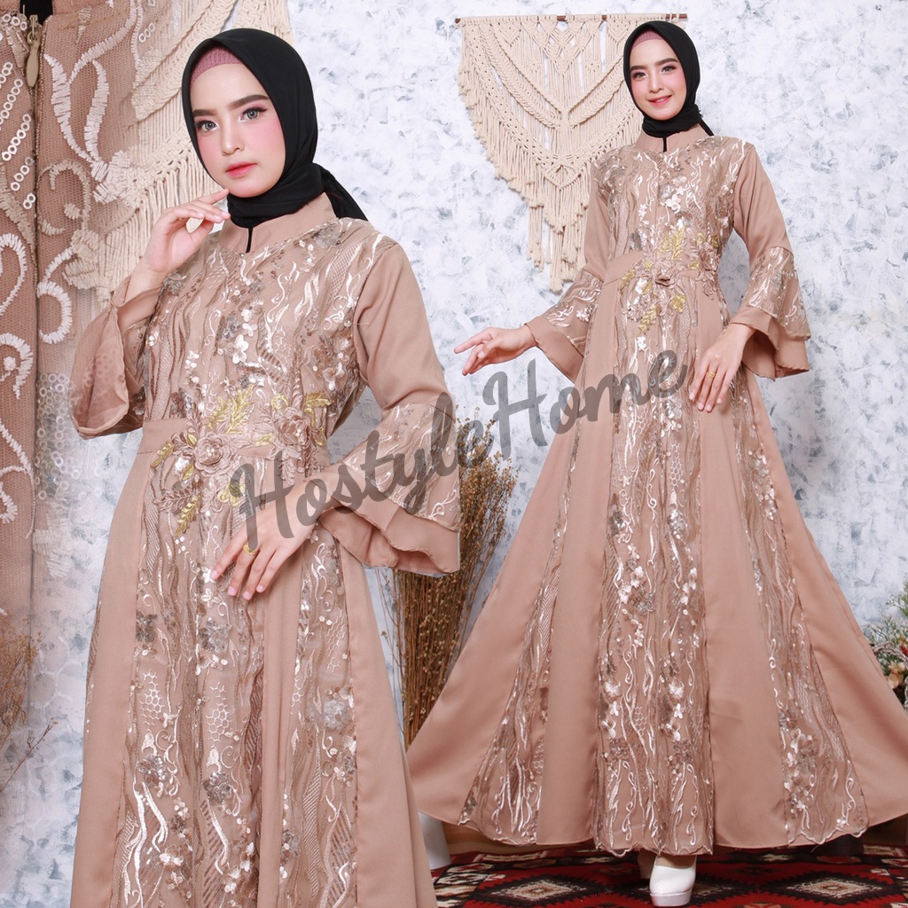 (NEW) JOANA - Baju Gamis Brukat Brokat Tile BUSUI Dress Dewasa Remaja Wanita Perempuan Ibu Muslim Ukuran M L XL XXL JUMBO Untuk Acara Pesta Kondangan Wedding Nikahan Seragaman Bridesmaid Premium Fashion Muslim Mewah Warna COKLAT COKELAT SUSU COKSU MUDA