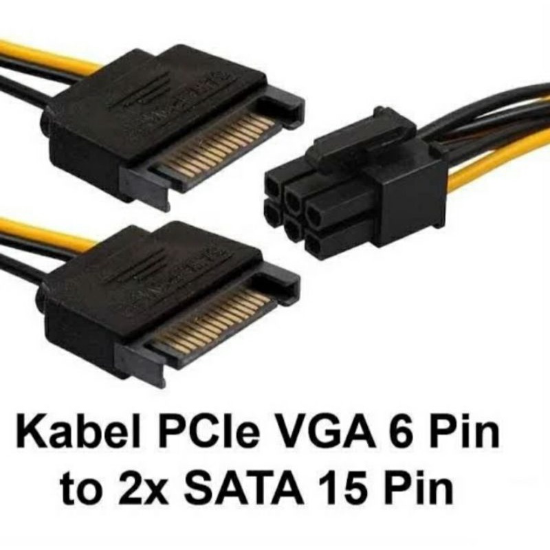 SKU - 1295 KABEL DUAL SATA 15 PIN MALE SPLITTER TO 6 PIN PCIE CABANG