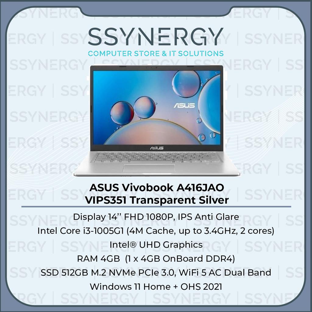 ASUS VivoBook 14 A416JAO VIPS351 I3 1005G1 4GB 512SSD W11+OHS 14