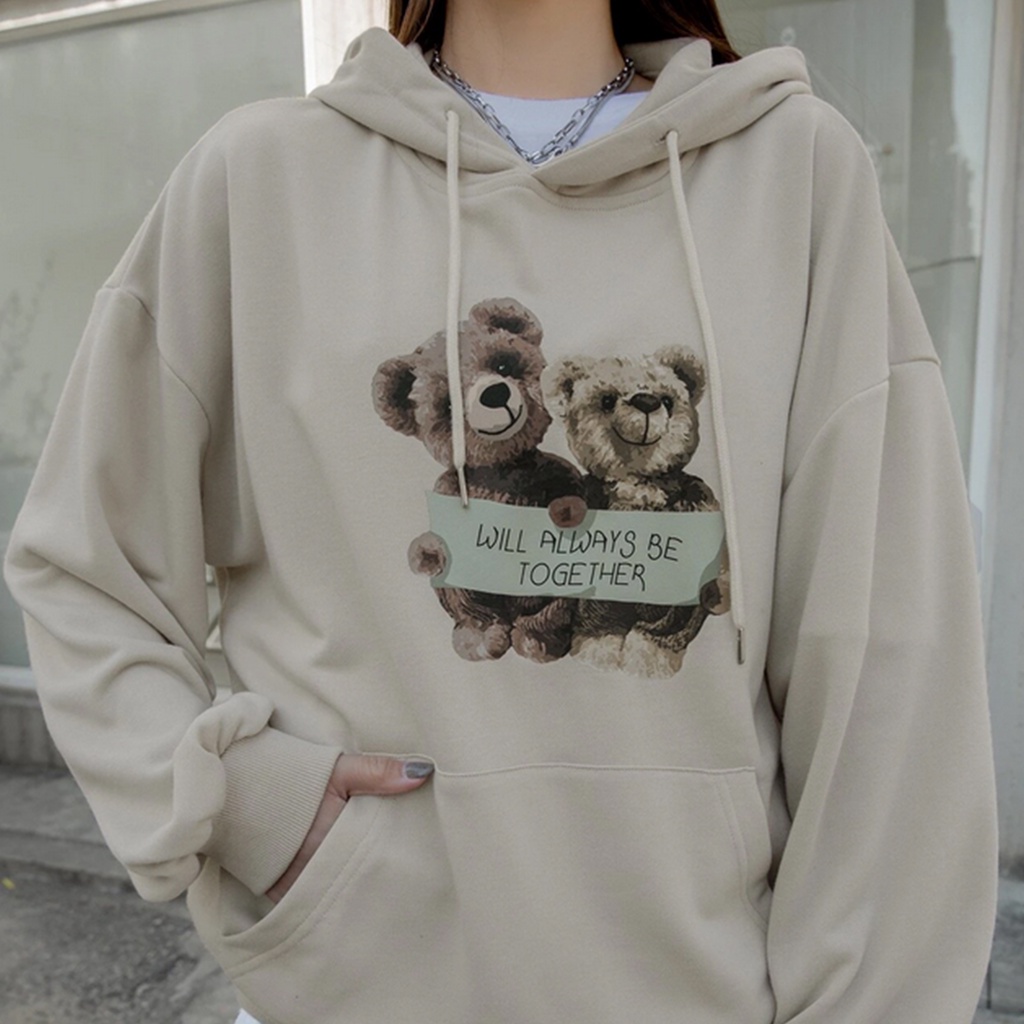 Hoodie Pria Dan Wanita Terbaru - Twin Bear - Bahan Fleece - Allsize